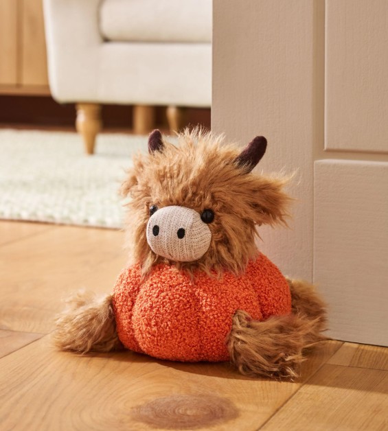 Orange Pumpkin Hamish The Highland Cow Doorstop