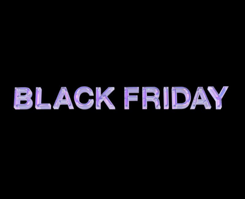 Black image with purple writing stating "Black Friday"